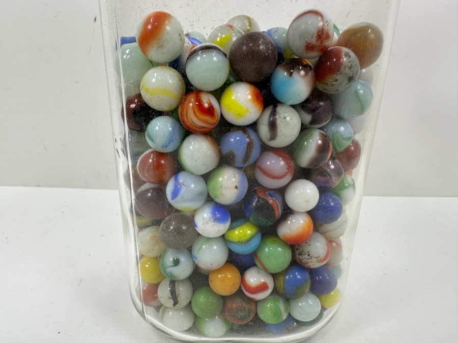 Just Added - Vintage Glass Jar Filled With Vintage Glass Marbles 9.5H [Photo 5]