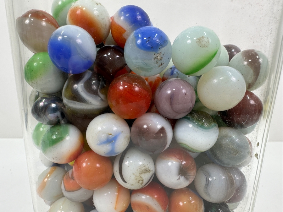 Just Added - Vintage Glass Jar Filled With Vintage Glass Marbles 9.5H [Photo 14]