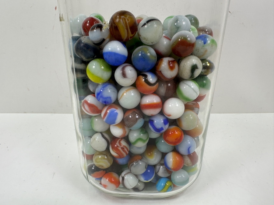 Just Added - Vintage Glass Jar Filled With Vintage Glass Marbles 9.5H [Photo 3]