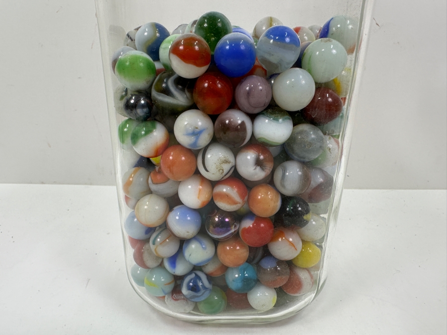 Just Added - Vintage Glass Jar Filled With Vintage Glass Marbles 9.5H [Photo 4]