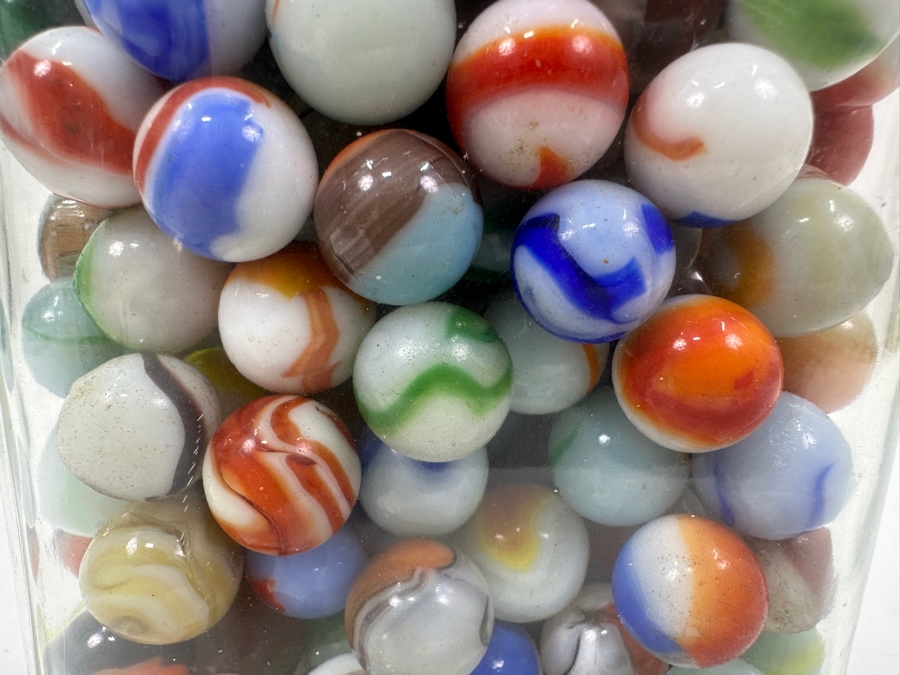 Just Added - Vintage Glass Jar Filled With Vintage Glass Marbles 9.5H [Photo 16]