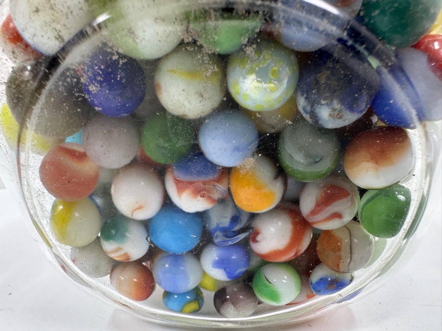 Just Added - Vintage Glass Jar Filled With Vintage Glass Marbles 9.5H [Photo 6]