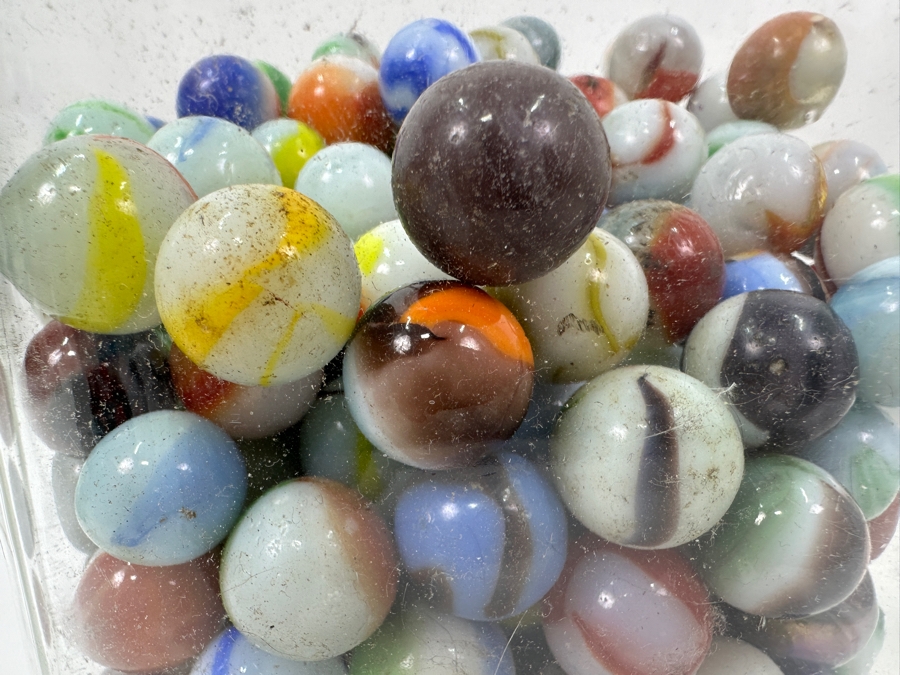 Just Added - Vintage Glass Jar Filled With Vintage Glass Marbles 9.5H [Photo 7]