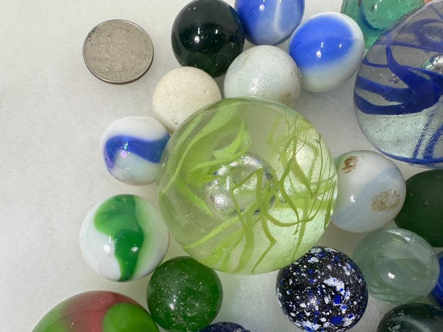 Just Added - Vintage Collection Of Glass Marbles Including Shooters Taws Largest Marble Is 1.75'W [Photo 2]