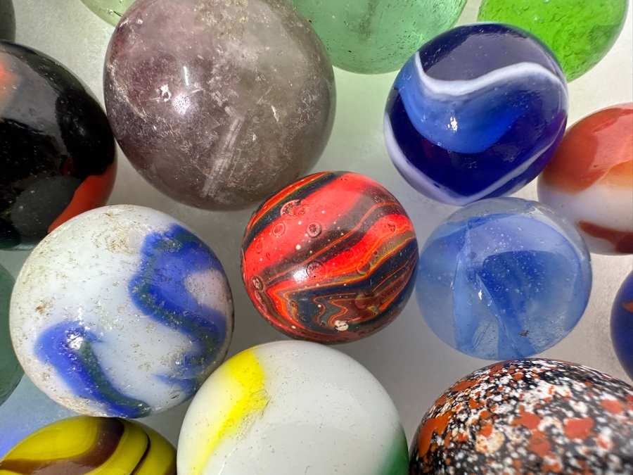 Just Added - Vintage Collection Of Glass Marbles Including Shooters Taws Largest Marble Is 1.75'W [Photo 7]