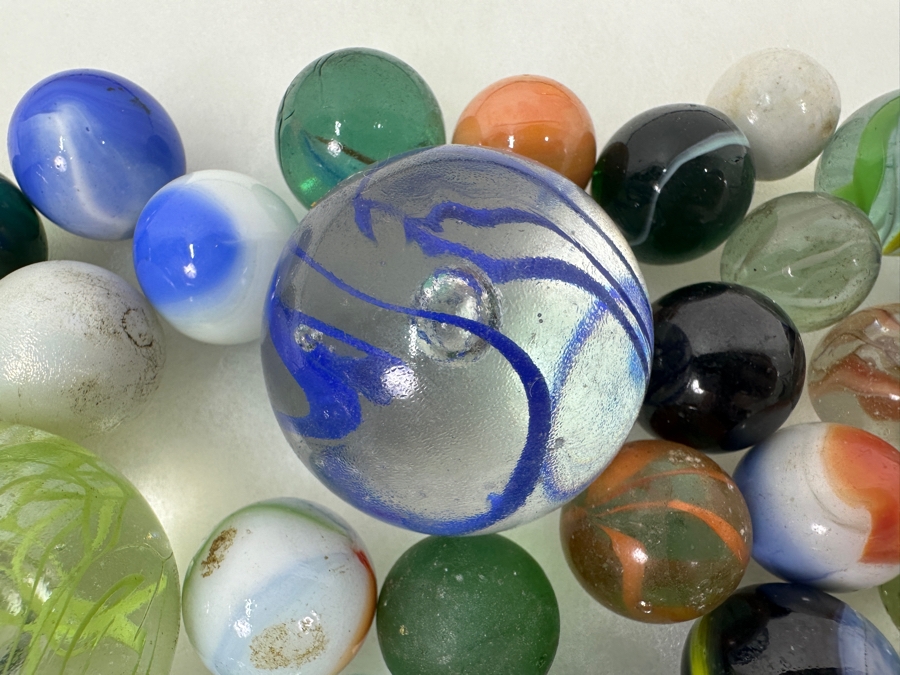 Just Added - Vintage Collection Of Glass Marbles Including Shooters Taws Largest Marble Is 1.75'W [Photo 3]
