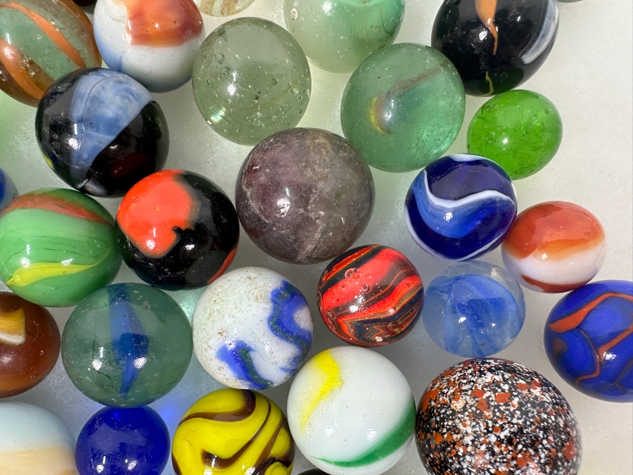 Just Added - Vintage Collection Of Glass Marbles Including Shooters Taws Largest Marble Is 1.75'W [Photo 18]