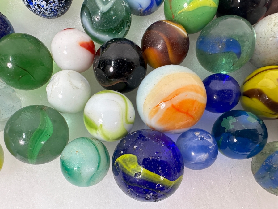 Just Added - Vintage Collection Of Glass Marbles Including Shooters Taws Largest Marble Is 1.75'W [Photo 11]