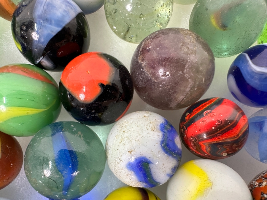 Just Added - Vintage Collection Of Glass Marbles Including Shooters Taws Largest Marble Is 1.75'W [Photo 8]