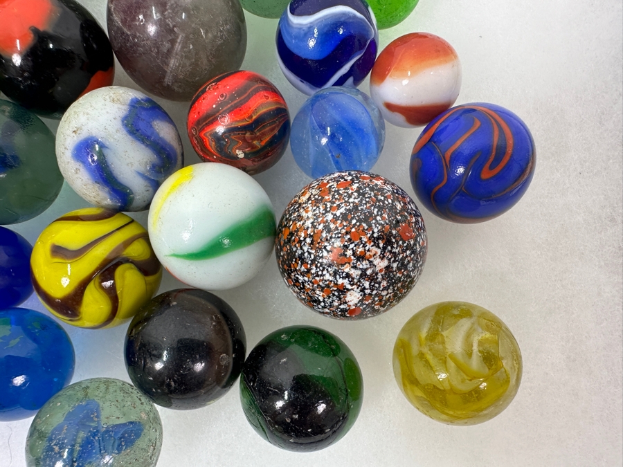 Just Added - Vintage Collection Of Glass Marbles Including Shooters Taws Largest Marble Is 1.75'W [Photo 9]