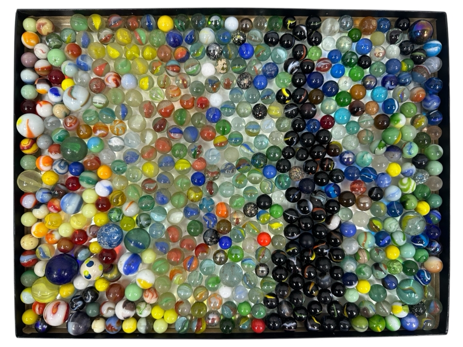 Just Added - Huge Vintage Collection Of Glass Marbles - See Photos 16.5 X 12.5