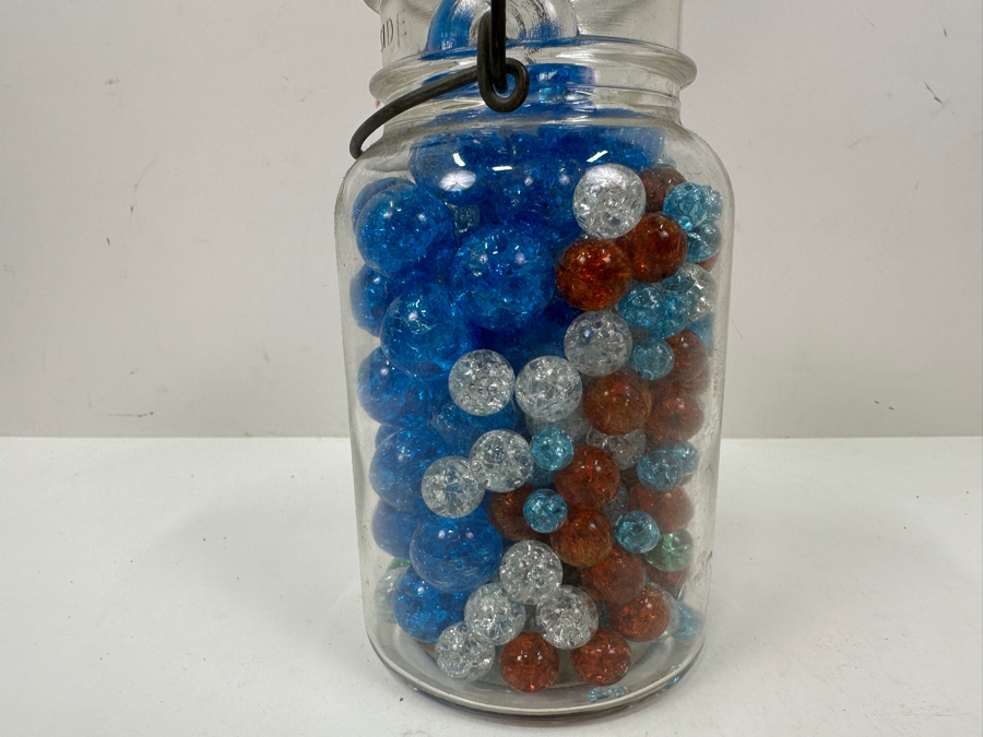 Just Added - Vintage Ball Ideal Glass Jar Filled With Colored Crackle Glass Marbles 7.5'H [Photo 8]