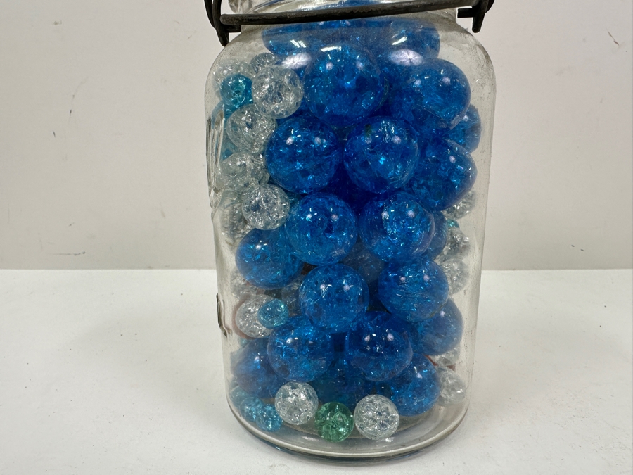 Just Added - Vintage Ball Ideal Glass Jar Filled With Colored Crackle Glass Marbles 7.5'H [Photo 6]