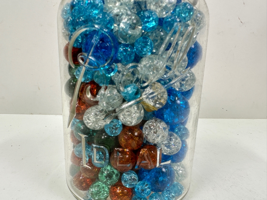 Just Added - Vintage Ball Ideal Glass Jar Filled With Colored Crackle Glass Marbles 7.5'H [Photo 2]