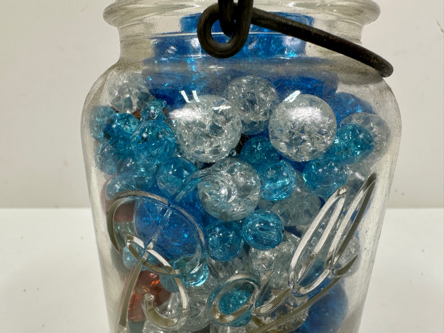 Just Added - Vintage Ball Ideal Glass Jar Filled With Colored Crackle Glass Marbles 7.5'H [Photo 5]