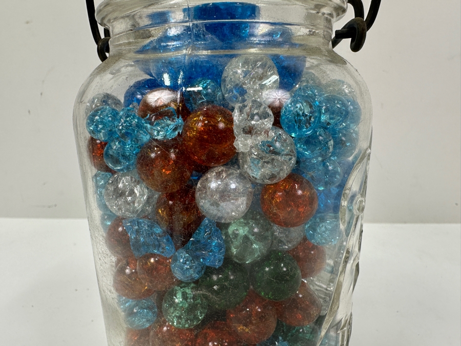 Just Added - Vintage Ball Ideal Glass Jar Filled With Colored Crackle Glass Marbles 7.5'H [Photo 10]