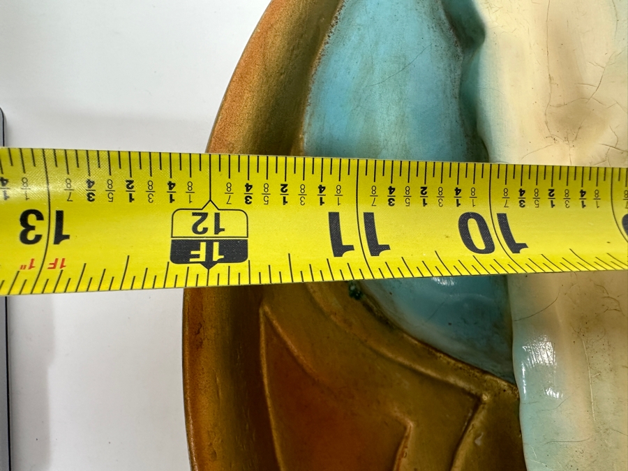 Just Added - Vintage Hand Painted Plaster Chalkware Wall Plaque Of The Madonna Virgin Mary 12W X 5D [Photo 8]