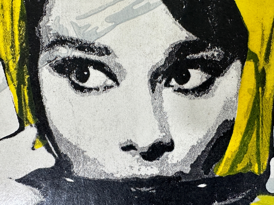 Just Added - Mixed Media Pop Art Of Actress Audrey Hepburn On Emperor’s Garden Bamboo Wallpaper Pencil Signed R. Christensen 2015 14.75 X 19 [Photo 4]