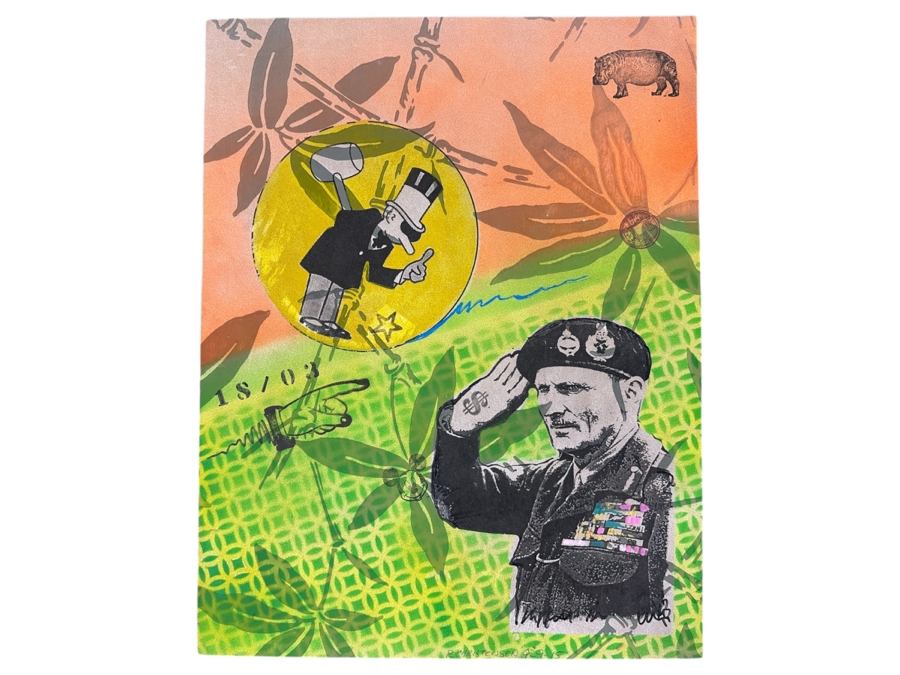 Just Added - Mixed Media Pop Art On Emperor’s Garden Bamboo Wallpaper Pencil Signed R. Christensen 2015 14.75 X 19