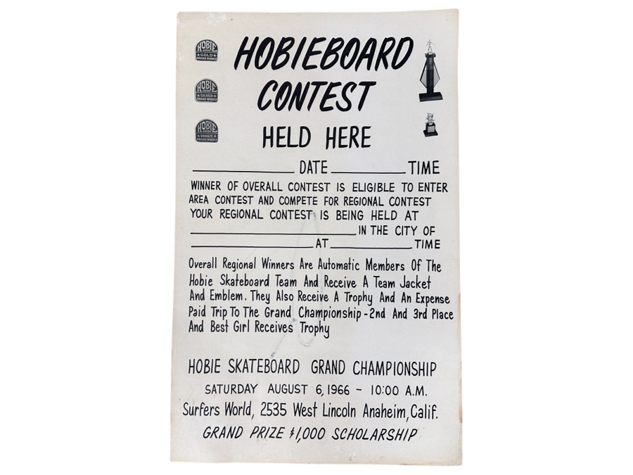 Just Added - Original 1966 Hobieboard Hobie Skateboard Regional Competition Poster 14 X 22