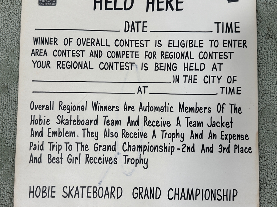 Just Added - Original 1966 Hobieboard Hobie Skateboard Regional Competition Poster 14 X 22 [Photo 3]