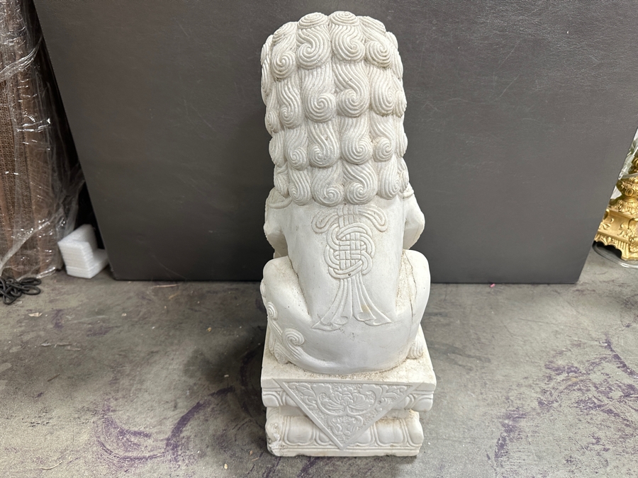 Just Added - Vintage Carved Stone Chinese Guardian Lion Statue Foo Dog With Chips On Base - See Photos - Heavy 10.5W X 8D X 20H [Photo 7]
