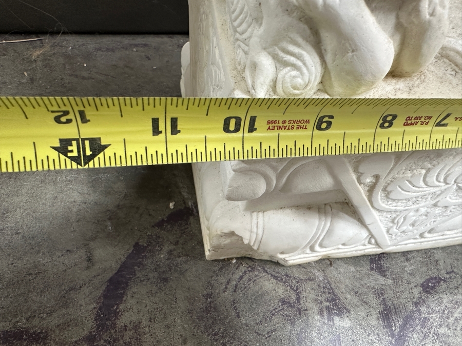 Just Added - Vintage Carved Stone Chinese Guardian Lion Statue Foo Dog With Chips On Base - See Photos - Heavy 10.5W X 8D X 20H [Photo 15]