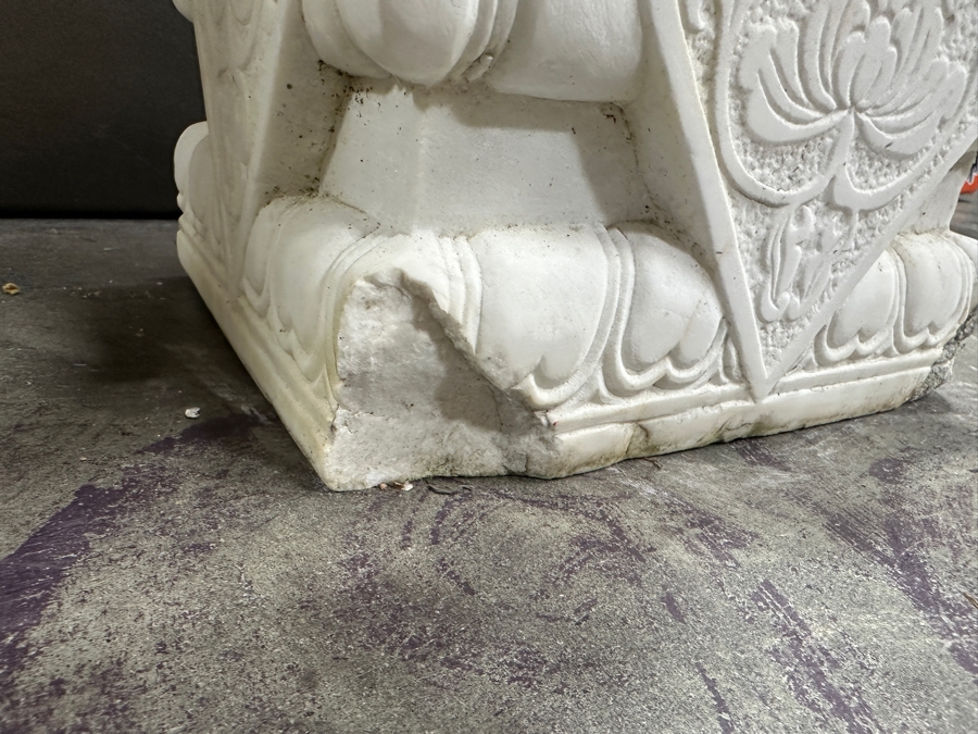 Just Added - Vintage Carved Stone Chinese Guardian Lion Statue Foo Dog With Chips On Base - See Photos - Heavy 10.5W X 8D X 20H [Photo 13]