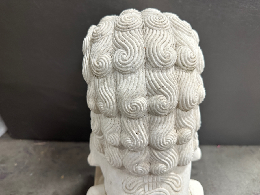 Just Added - Vintage Carved Stone Chinese Guardian Lion Statue Foo Dog With Chips On Base - See Photos - Heavy 10.5W X 8D X 20H [Photo 8]