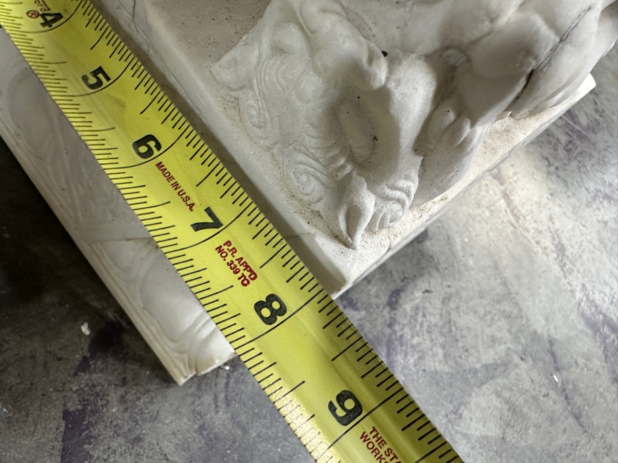 Just Added - Vintage Carved Stone Chinese Guardian Lion Statue Foo Dog With Chips On Base - See Photos - Heavy 10.5W X 8D X 20H [Photo 16]