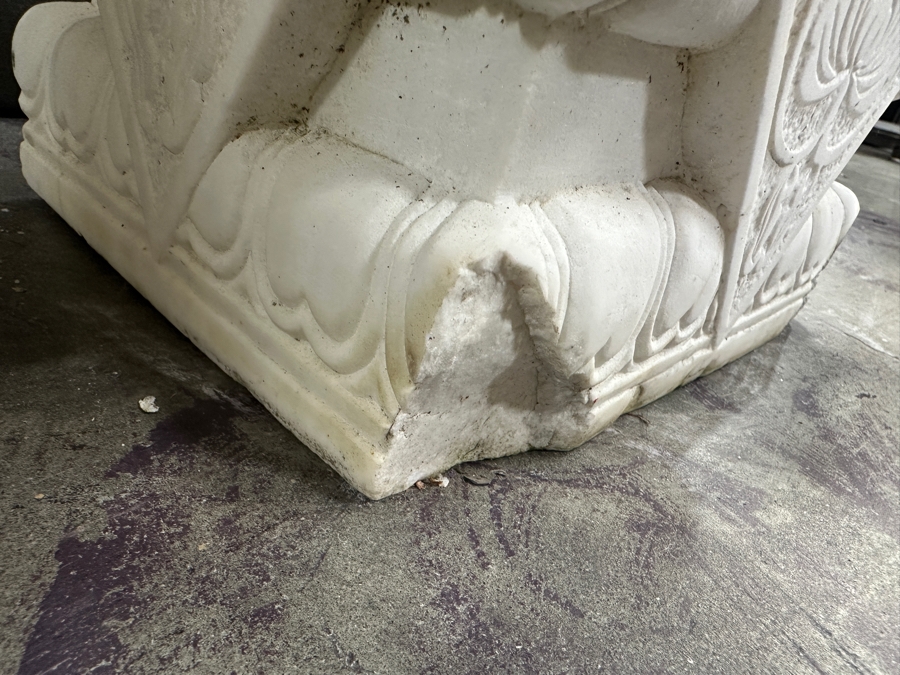 Just Added - Vintage Carved Stone Chinese Guardian Lion Statue Foo Dog With Chips On Base - See Photos - Heavy 10.5W X 8D X 20H [Photo 14]