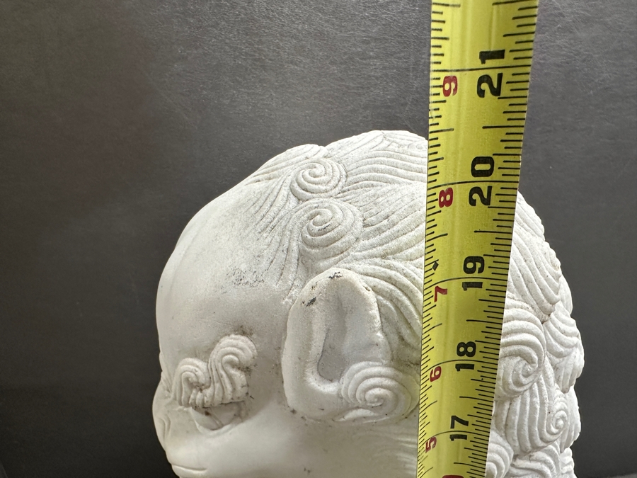 Just Added - Vintage Carved Stone Chinese Guardian Lion Statue Foo Dog With Chips On Base - See Photos - Heavy 10.5W X 8D X 20H [Photo 17]