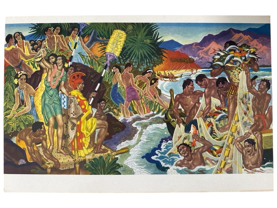 Just Added - Vintage Hawaiian Matson Lines Print Titled Festival of The Sea By Eugene Savage 21 X 14