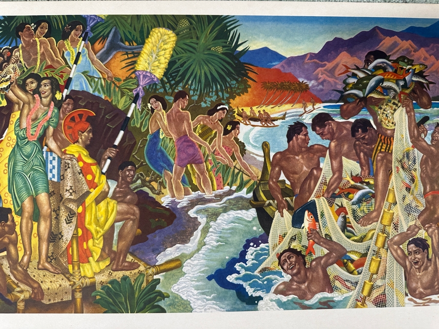 Just Added - Vintage Hawaiian Matson Lines Print Titled Festival of The Sea By Eugene Savage 21 X 14 [Photo 3]