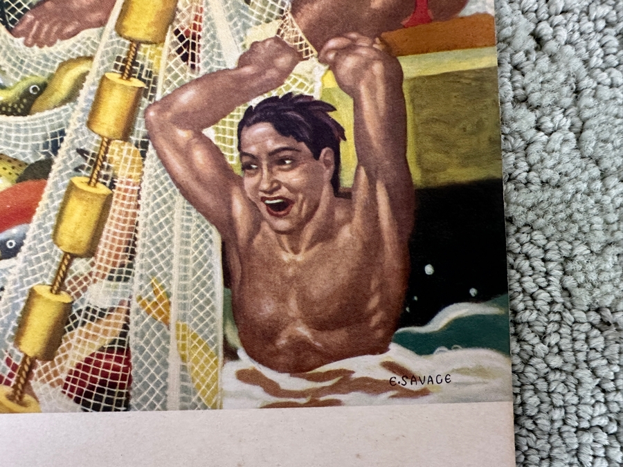 Just Added - Vintage Hawaiian Matson Lines Print Titled Festival of The Sea By Eugene Savage 21 X 14 [Photo 10]