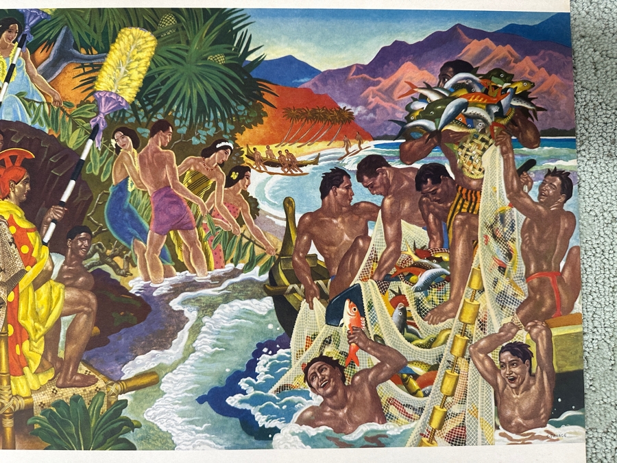 Just Added - Vintage Hawaiian Matson Lines Print Titled Festival of The Sea By Eugene Savage 21 X 14 [Photo 4]