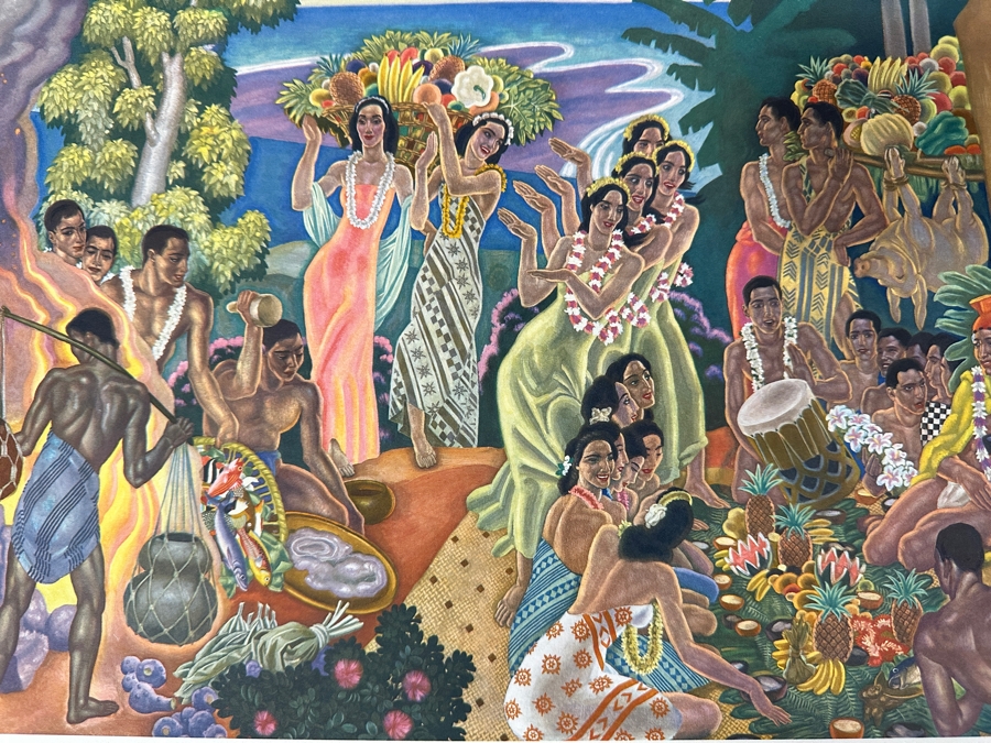 Just Added - Vintage Hawaiian Matson Lines Print Titled Island Feast By Eugene Savage 21 X 14 [Photo 3]