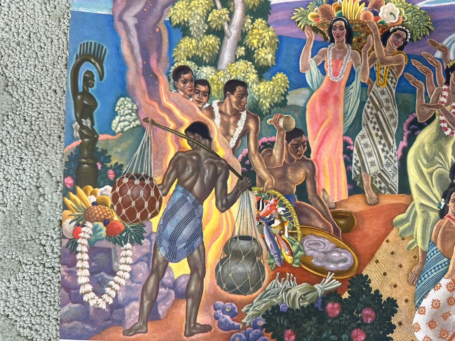 Just Added - Vintage Hawaiian Matson Lines Print Titled Island Feast By Eugene Savage 21 X 14 [Photo 4]