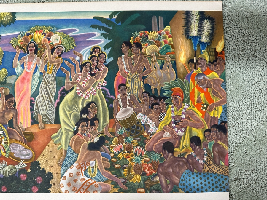 Just Added - Vintage Hawaiian Matson Lines Print Titled Island Feast By Eugene Savage 21 X 14 [Photo 2]
