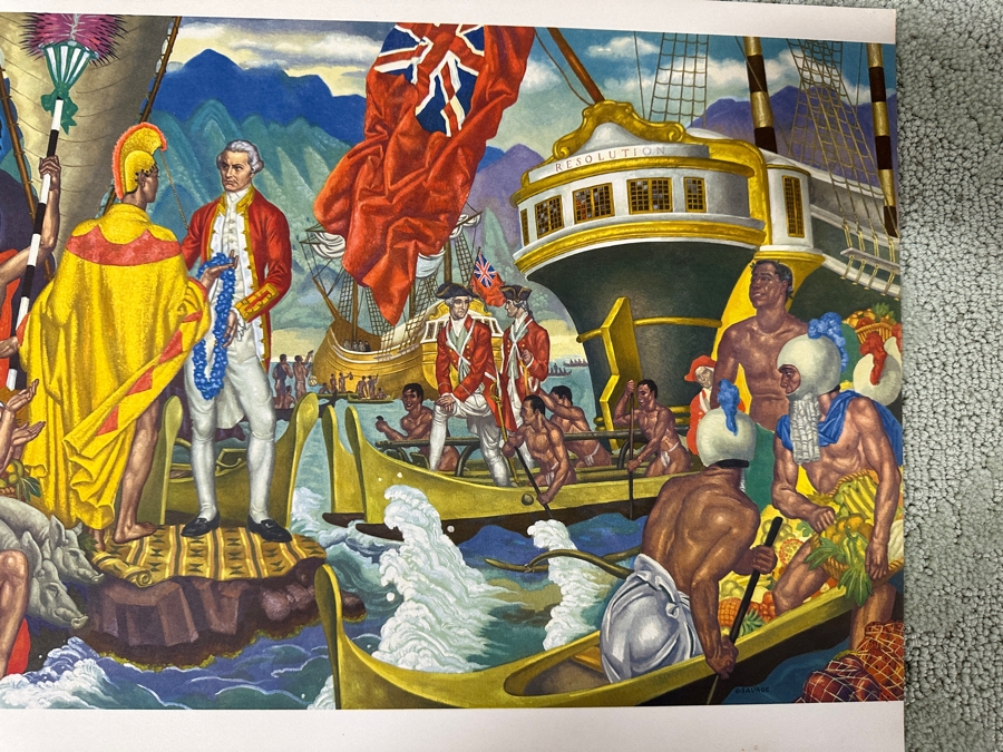 Just Added - Vintage Hawaiian Matson Lines Print Titled A God Appears By Eugene Savage 21 X 14 [Photo 4]