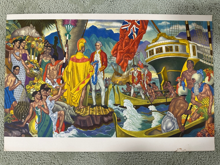 Just Added - Vintage Hawaiian Matson Lines Print Titled A God Appears By Eugene Savage 21 X 14 [Photo 2]