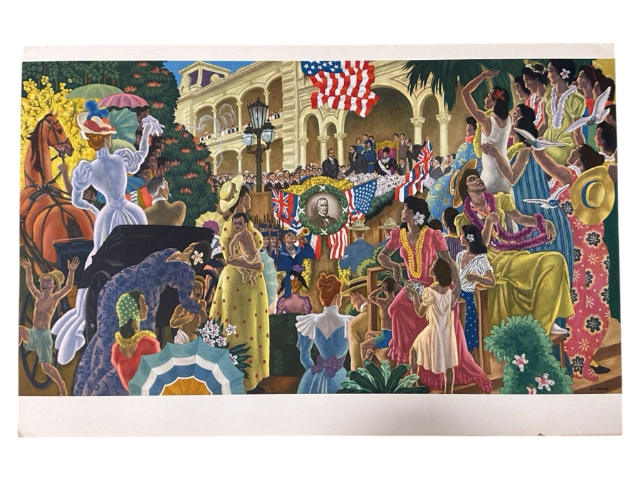Just Added - Vintage Hawaiian Matson Lines Print Titled Hawaii's Decisive Hour By Eugene Savage 21 X 14