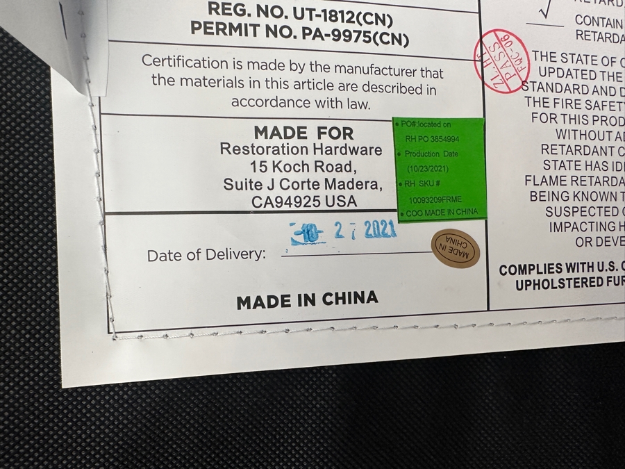 Restoration Hardware Sectional Sofa 120” X 118” X 39”D [Photo 16]