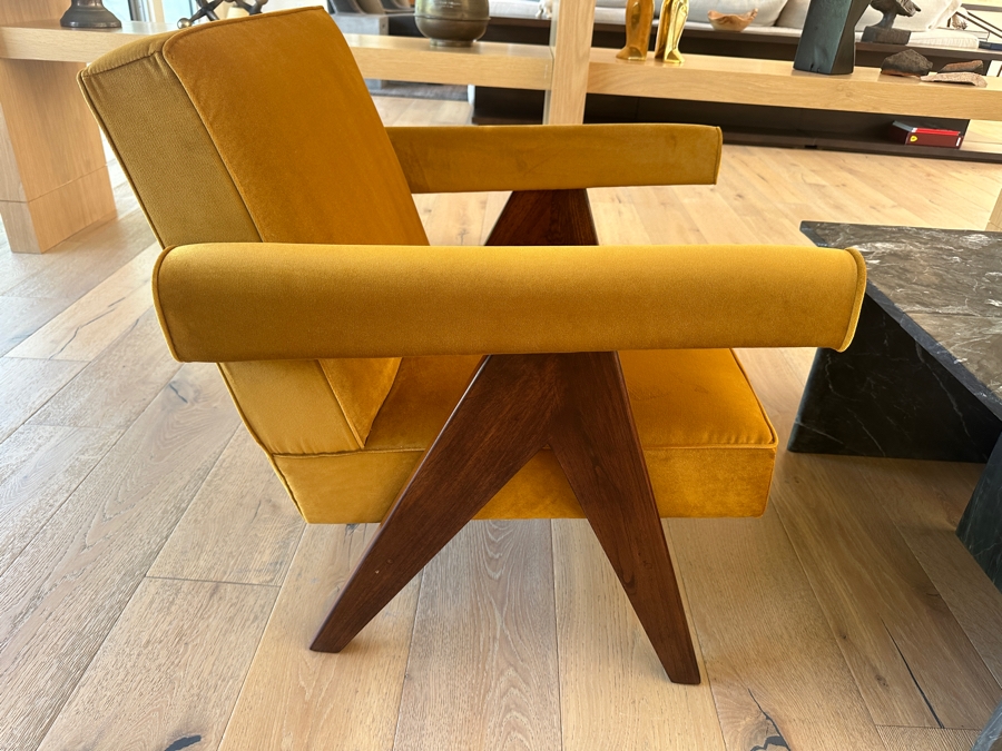 Pair Of Contemporary Chairs With Italian Velvet Upholstery In Manner Of Pierre Jeanneret Commitee Chair [Photo 7]