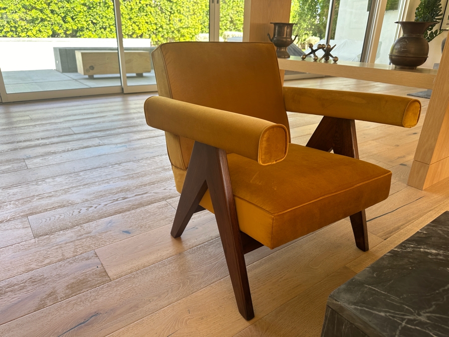 Pair Of Contemporary Chairs With Italian Velvet Upholstery In Manner Of Pierre Jeanneret Commitee Chair [Photo 5]