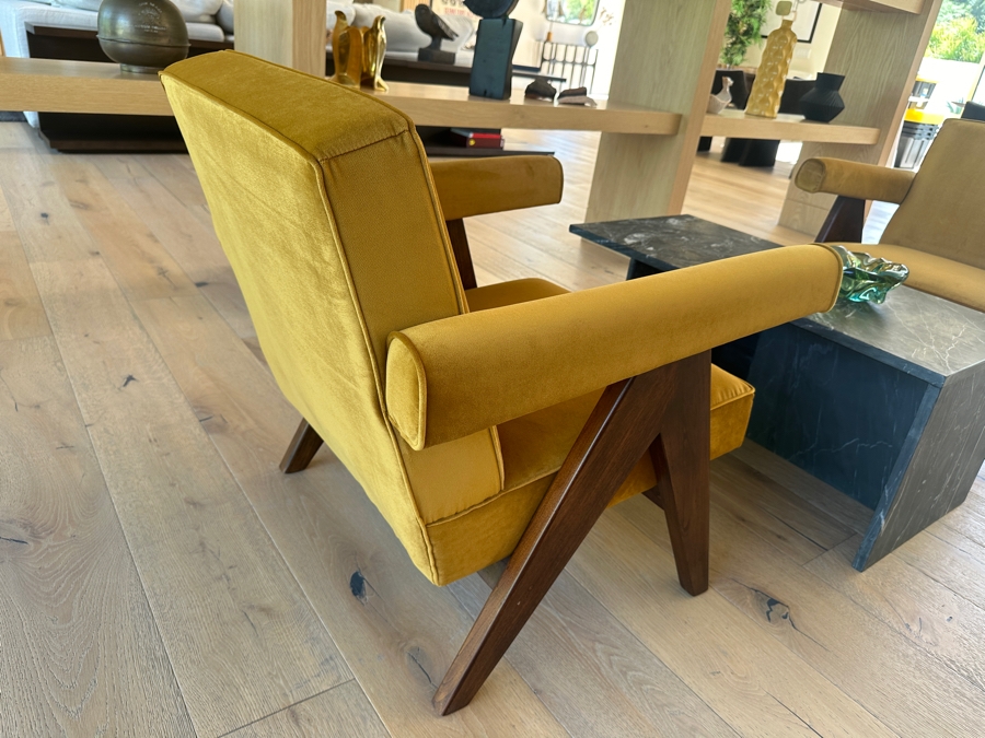 Pair Of Contemporary Chairs With Italian Velvet Upholstery In Manner Of Pierre Jeanneret Commitee Chair [Photo 8]