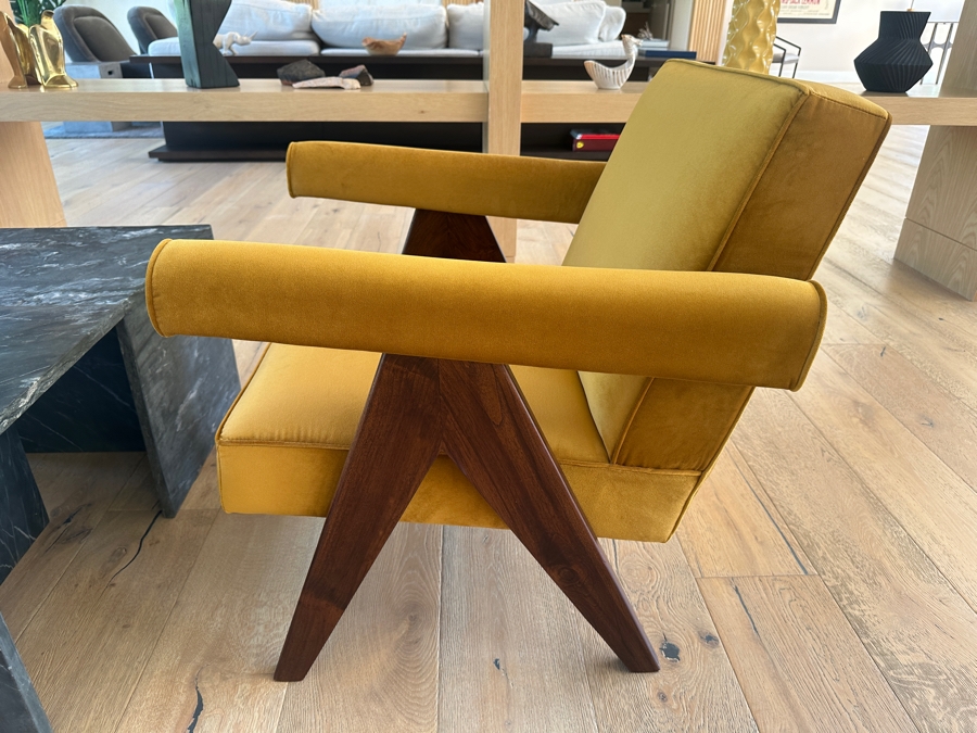 Pair Of Contemporary Chairs With Italian Velvet Upholstery In Manner Of Pierre Jeanneret Commitee Chair [Photo 2]