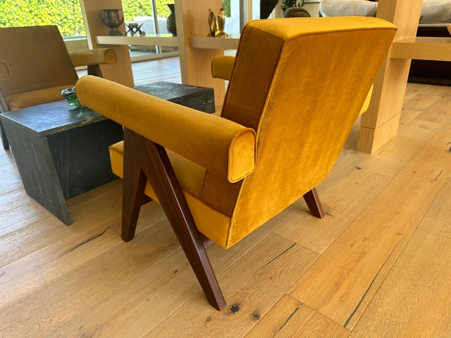 Pair Of Contemporary Chairs With Italian Velvet Upholstery In Manner Of Pierre Jeanneret Commitee Chair [Photo 3]