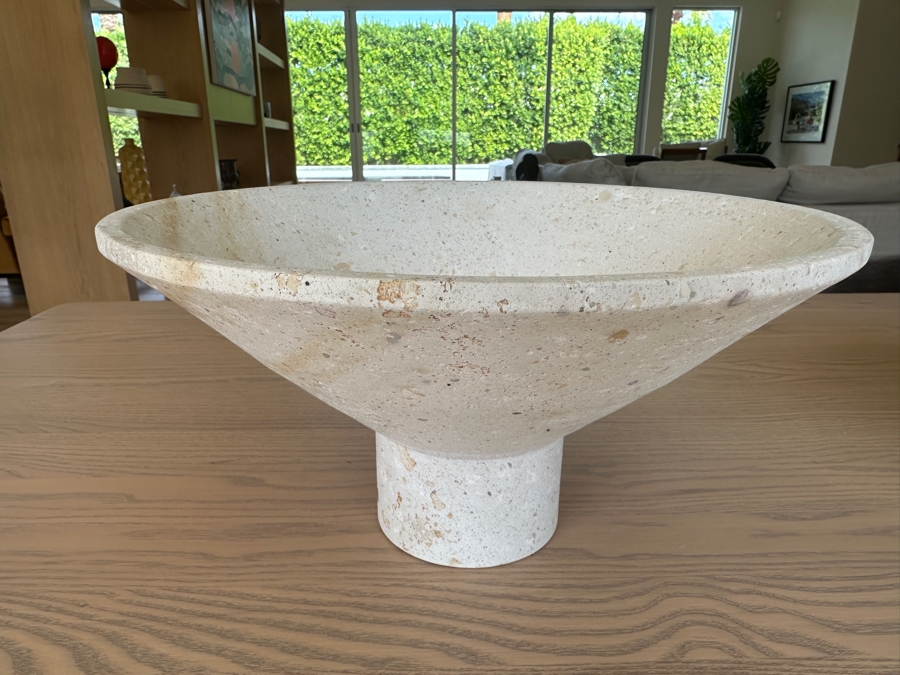 Crate & Barrel CB2 Dune Footed Sandstone Bowl 13.75W X 7.25H