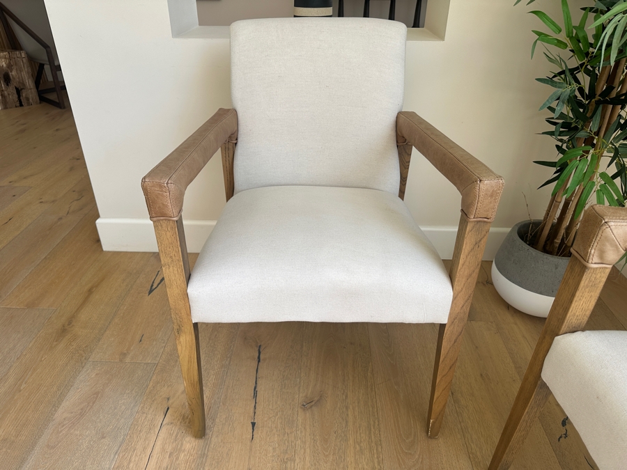 Pair of Four Hands Reuben Dining Chairs Nettlewood Frame and Upholstered Seat with Leather Wrapped Arms 23W X 24D X 34H [Photo 6]